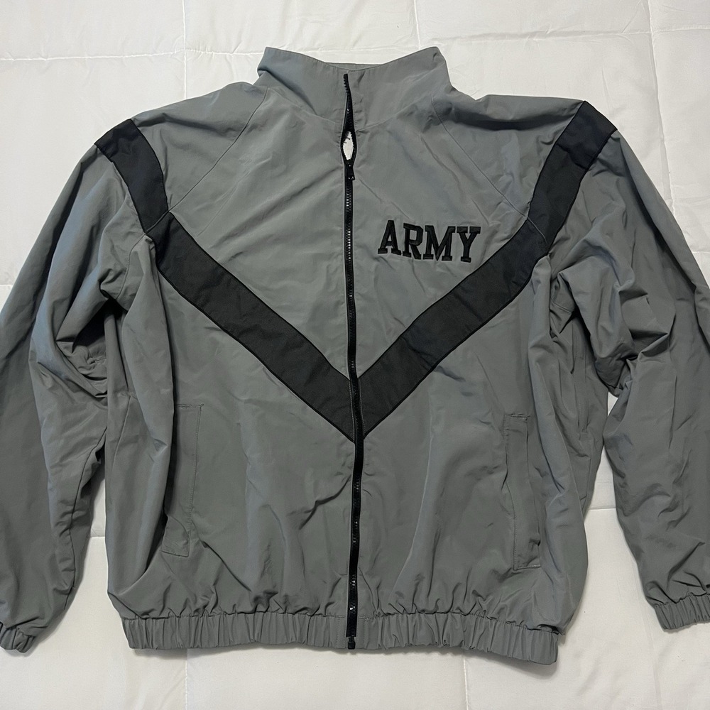 US Army Windbreaker Physical Fitness Uniform Jacket Size XL Gray Full Zip